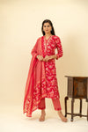 Red Cotton Readymade Suit And Pant With Cotton Dupatta