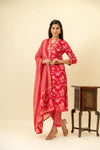 Red Cotton Readymade Suit And Pant With Cotton Dupatta