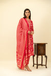 Red Cotton Readymade Suit And Pant With Cotton Dupatta