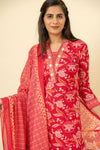 Red Cotton Readymade Suit And Pant With Cotton Dupatta