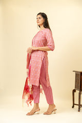 Onion Cotton Kurti And Pant With Cotton Dupatta