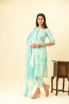 Sky Blue Cotton Readymade Suit And Pant With Cotton Dupatta