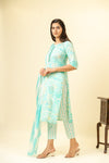 Sky Blue Cotton Readymade Suit And Pant With Cotton Dupatta