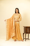 Mustard Cotton Readymade Suit And Palazzo With Organza Dupatta