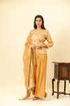 Mustard Cotton Readymade Suit And Palazzo With Organza Dupatta