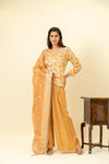 Mustard Cotton Readymade Suit And Palazzo With Organza Dupatta