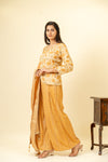 Mustard Cotton Readymade Suit And Palazzo With Organza Dupatta