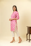 Pink Floral Printed Cotton Readymade Long Kurta