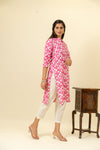 Pink Floral Printed Cotton Readymade Long Kurta