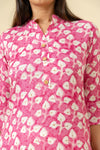 Pink Floral Printed Cotton Readymade Long Kurta