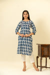 Indigo Blue Digital Printed Cotton Readymade Long Kurta