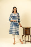 Indigo Blue Digital Printed Cotton Readymade Long Kurta