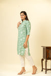 Mint Green Floral Printed Cotton Readymade Long Kurta