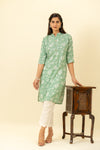 Mint Green Floral Printed Cotton Readymade Long Kurta