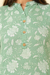 Mint Green Floral Printed Cotton Readymade Long Kurta