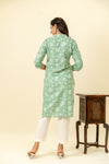 Mint Green Floral Printed Cotton Readymade Long Kurta