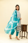 White Blue Cotton Readymade Suit And Pant With Cotton Dupatta