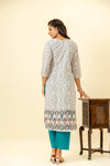 White Blue Cotton Readymade Suit And Pant With Cotton Dupatta