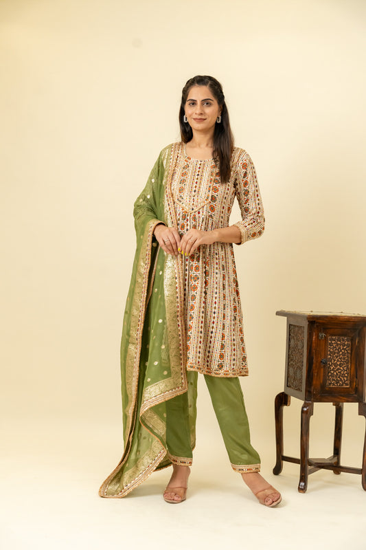 Tussar Cotton Readymade Suit And Pant With Organza Dupatta