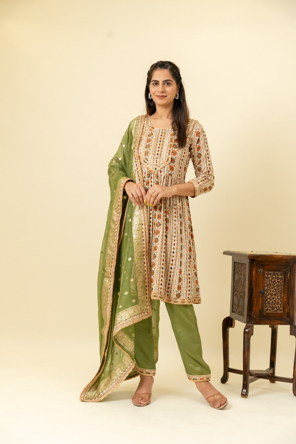 Tussar Cotton Kurti And Pant With Organza Dupatta