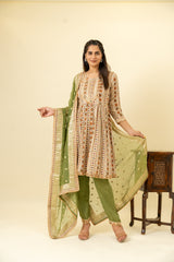 Tussar Cotton Kurti And Pant With Organza Dupatta