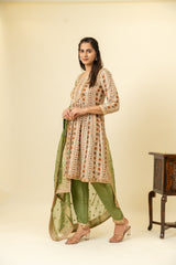 Tussar Cotton Kurti And Pant With Organza Dupatta