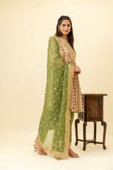 Tussar Cotton Kurti And Pant With Organza Dupatta