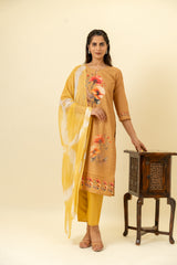 Tussar Cotton Kurti And Pant With Cotton Dupatta