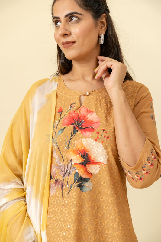 Tussar Cotton Kurti And Pant With Cotton Dupatta