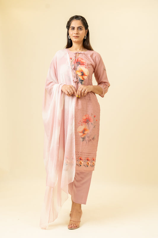 Mauve Cotton Readymade Suit And Pant With Cotton Dupatta