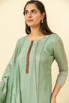 Pista Cotton Readymade Suit And Pant With Cotton Dupatta