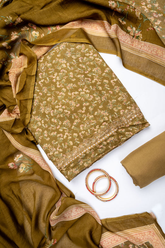 Pista Pashmina Unstitched Salwar Suit With Cotton Dupatta