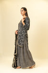 Black Cotton Readymade Suit And Palazzo With Georgette Dupatta