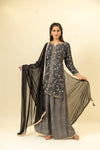 Black Cotton Readymade Suit And Palazzo With Georgette Dupatta