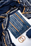 Navy Blue Pashmina Unstitched Salwar Suit With Pashmina Dupatta