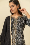 Black Cotton Readymade Suit And Palazzo With Georgette Dupatta