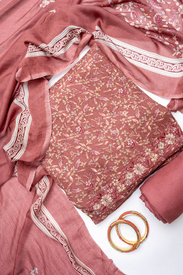 Gajari Pashmina Unstitched Salwar Suit With Cotton Dupatta