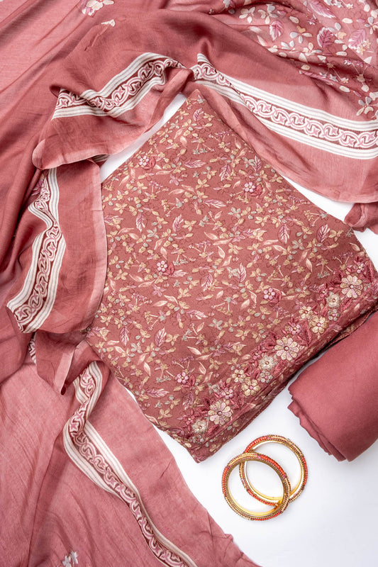 Gajari Pashmina Unstitched Salwar Suit With Cotton Dupatta