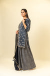 Navy Blue Cotton Readymade Suit And Palazzo With Georgette Dupatta