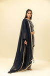 Navy Blue Cotton Readymade Suit And Palazzo With Georgette Dupatta