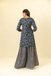 Navy Blue Cotton Readymade Suit And Palazzo With Georgette Dupatta