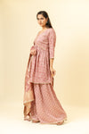 Gajari Cotton Readymade Suit And Palazzo With Organza Dupatta