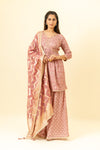 Gajari Cotton Readymade Suit And Palazzo With Organza Dupatta