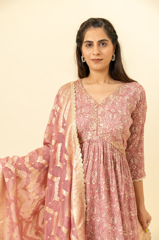 Gajari Cotton Kurti And Palazzo With Organza Dupatta