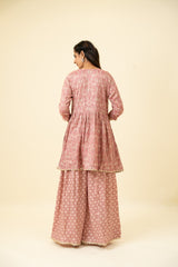 Gajari Cotton Kurti And Palazzo With Organza Dupatta