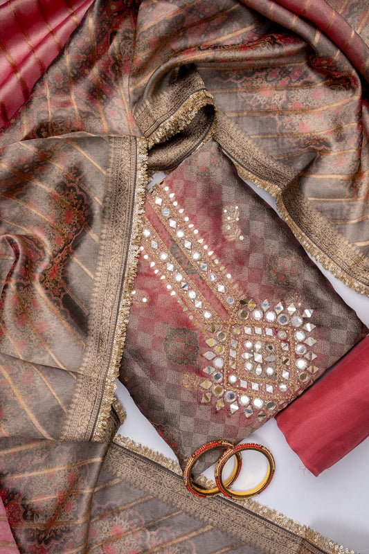 Gajari Organza Unstitched Salwar Suit With Organza Dupatta