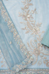 Sky Blue Organza Unstitched Salwar Suit With Organza Dupatta