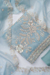 Sky Blue Organza Unstitched Salwar Suit With Organza Dupatta