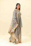 Grey Cotton Readymade Suit And Palazzo With Organza Dupatta