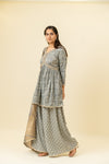 Grey Cotton Readymade Suit And Palazzo With Organza Dupatta